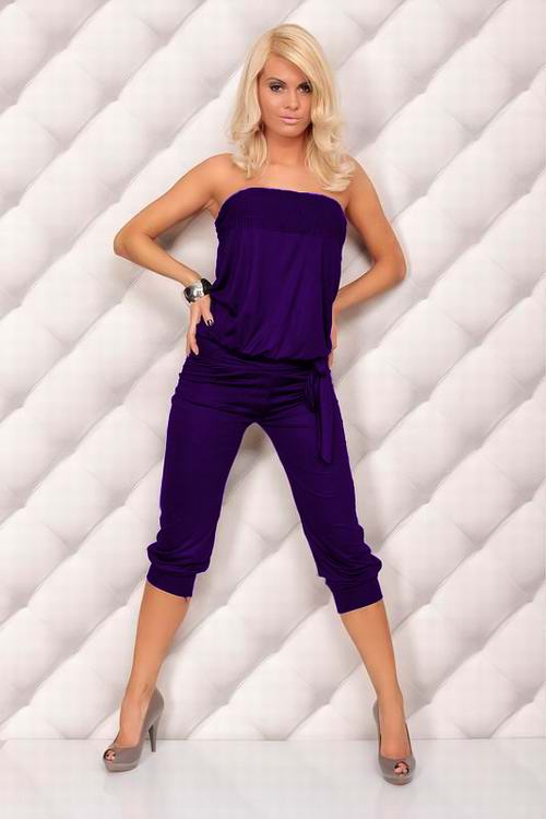 F4052-6    Sexy Strapless Jumpsuit Womens Casual Jumper 3-4 Pants Romper